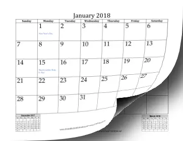 2018 Mini Month Calendar Calendar