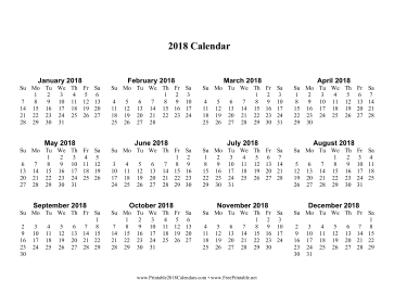 2018 Calendar one page with Large Print Calendar