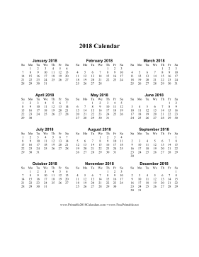 2018 Calendar on one page (vertical) Calendar