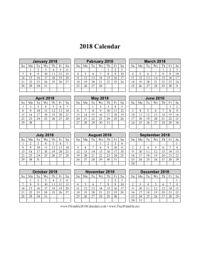 2018 Calendar on one page (vertical grid) Calendar