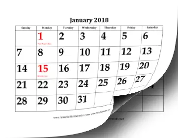 2018 Calendar with Large Dates Calendar