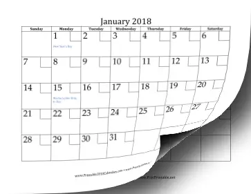 2018 Calendar with Checkboxes Calendar