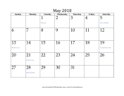 May 2018 Calendar calendar