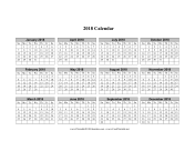 2018 Calendar (horizontal grid descending) calendar