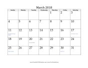 March 2018 Calendar calendar