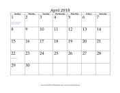 April 2018 Calendar calendar