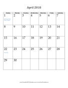 April 2018 Calendar (vertical) calendar