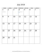 July 2018 Calendar (vertical) calendar