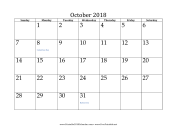 October 2018 Calendar calendar