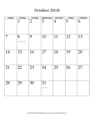 October 2018 Calendar (vertical) calendar