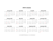 2018 Calendar (horizontal descending holidays in red) calendar