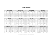 2018 Calendar on one page (horizontal grid) calendar