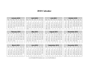 2018 Calendar on one page (horizontal week starts on Monday) calendar