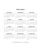 2018 Calendar on one page (vertical) calendar