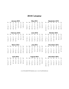 2018 Calendar (vertical descending) calendar