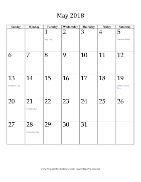 May 2018 Calendar (vertical) Calendar