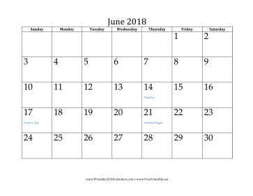 June 2018 Calendar Calendar