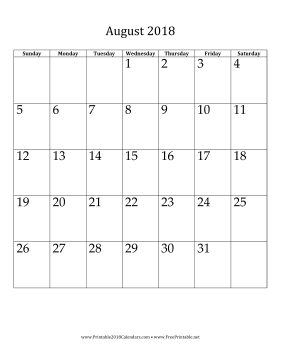 August 2018 Calendar (vertical) Calendar
