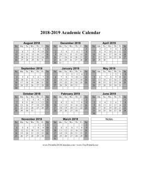2018-2019 Academic Calendar Calendar