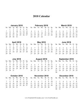 2018 Calendar one page with Large Print (vertical) Calendar