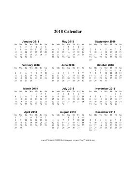 2018 Calendar (vertical descending) Calendar