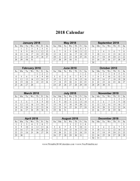 2018 Calendar (vertical grid) Calendar