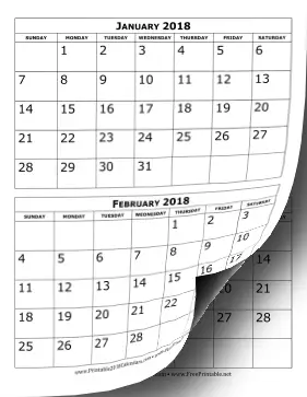 2018 Calendar Two Months Per Page Calendar