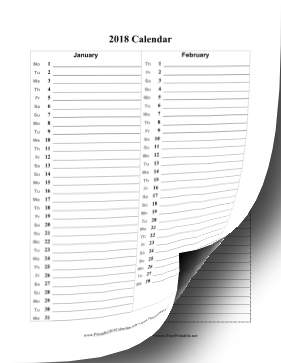 2018 Calendar Vertical List Calendar