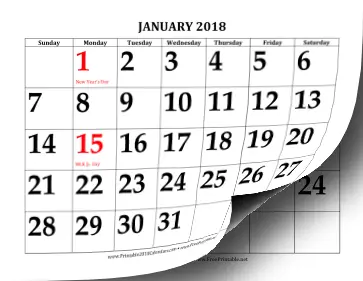2018 Calendar with Large Print Calendar
