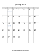 January 2018 Calendar (vertical) calendar