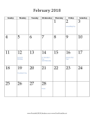 February 2018 Calendar (vertical) calendar