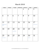 March 2018 Calendar (vertical) calendar