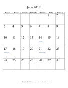 June 2018 Calendar (vertical) calendar