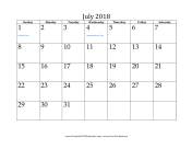 July 2018 Calendar calendar