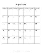 August 2018 Calendar (vertical) calendar