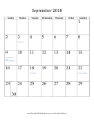 September 2018 Calendar (vertical) calendar