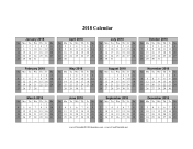 2018 Calendar on one page (horizontal shaded weekends) calendar
