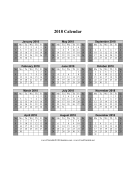 2018 Calendar on one page (vertical shaded weekends) calendar